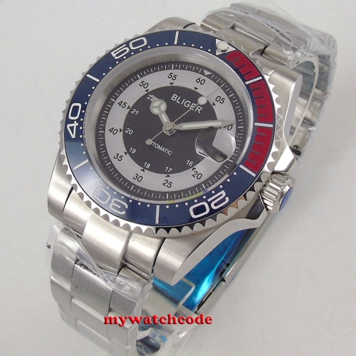 New arrival Luxury 40mm BLIGER black grey dial luminous sapphire glass date ceramic bezel Automatic men's watch