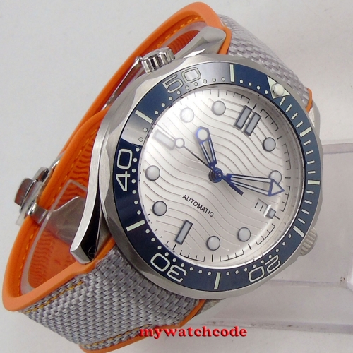 41mm Bliger white ripple dial  rubber strap date blue bezel  b2247/257 Automatic movement men's watch