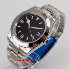 40mm watch men stainless Steel black dial luminous saphire glass polished bezel Automatic wrist watch
