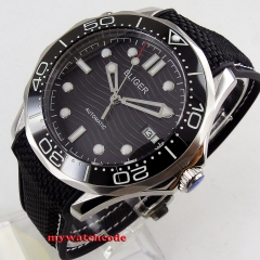41mm bliger black dial date canvas ceramic Bezel luminous sapphire glass rubber strap automatic men's watch
