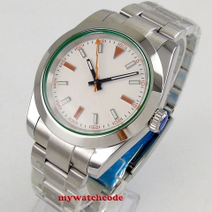 40mm Bliger white dial luminous men's watch saphire glass polished bezel 21 jewels 163 Automatic men's watch