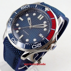 41mm bliger blue dial date shows bright blue red bezel 21 jewels canvas rubber Strap  B310 Automatic men's watch