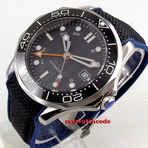 41mm Bliger sterile black dial  sapphire glass GMT rubber strap Fashion Automatic movement men's watch