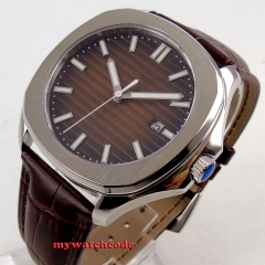 39mm Brown Sterile Dial Sapphire Glass Date Luminous Maker Automatic Movement Mens Watch
