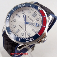 41mm Bliger blue dial Sapphire Glass Date Luminous ceramic bezel rubber strap Automatic Movement Mens Watch