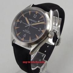 41mm Corgeut black Dial Leather Strap Sapphire Glass Automatic Movement men's Watch