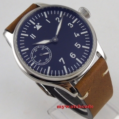 44mm Corgeut Fashion Leather Top luminous 17 Jewels  6497 Hand Winding Mechanical  Men watch