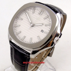 39mm White Sterile Dial Sapphire Glass Date Luminous leather strap Maker Automatic Movement Mens Watch