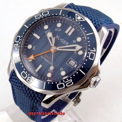 41mm Bliger blue Dial GMT Ceramic Bezel Date Sapphire glass rubeer strap Luminous marks Automatic Movement men's Watch
