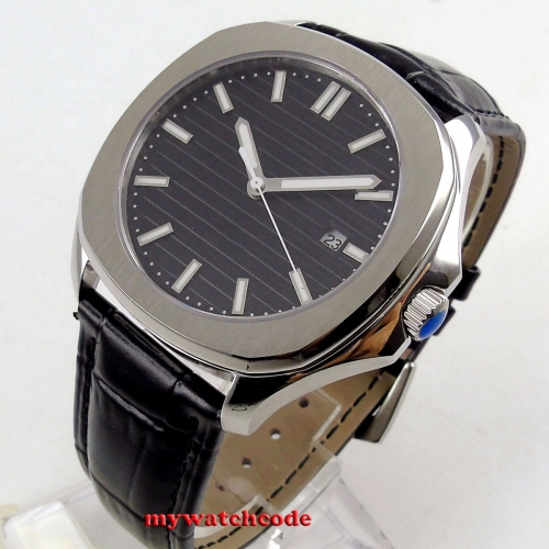 39mm Black sterile dial sapphire glass date luminous  leather strap Automatic movement men's watch
