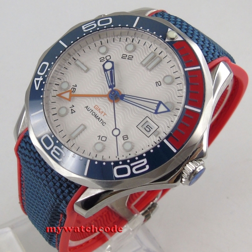 41mm white dial date luminous GMT sapphire glass blue red ceramic bezel Automatic men's Watch