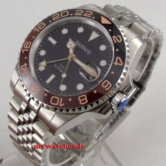 40mm PARNIS Black Dial Date stainless steel strap Sapphire Glass Date solid Automatic Mechanical men's Watch