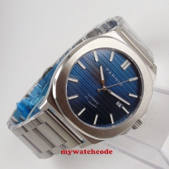 44mm PARNIS Blue Dial Date Indicator Steel Case Luminous Sapphire Luxury Brand Automatic Movement men's Watch