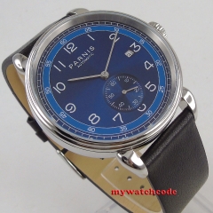 42mm PARNIS blue Dial Date Indicator Leather Top Brand Luxury Automatic Mechanical men's Watch