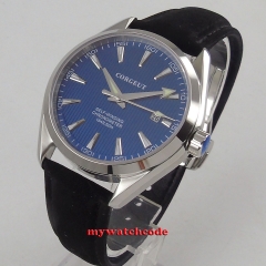 39mm Watch Sapphire Glass Date Military Blue Dial Stainless Steel Band automatic men's Watch