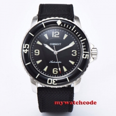 45mm Corgeut Black Dial Solid Case Leather strap Movement men's Watch