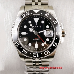 40mm PARNIS Black Dial Sapphire Glass gmt Date black bezel Automatic Movement men's Watch