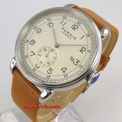 42mm PARNIS White Dial Date Indicator Leather Top Brand Luxury Automatic Mechanical men's Watch