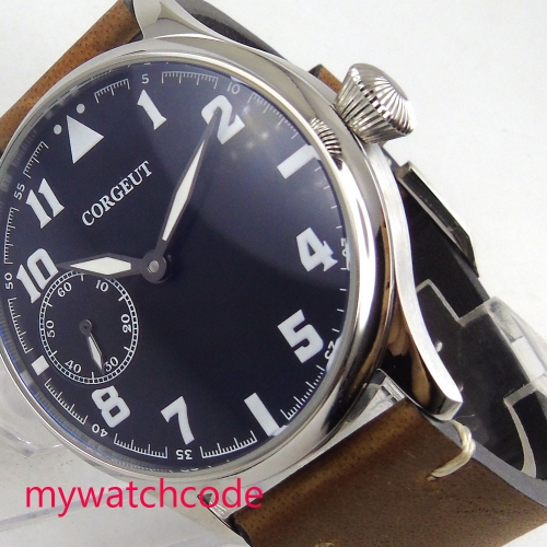 44mm CORGEUT blue Dial luminous waterproof Luxury brown leather strap 6497 hand winding Movement men's Watch