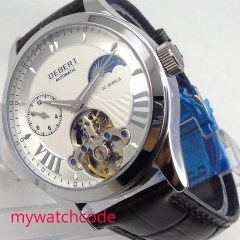 Luxury 41mm DEBERT white Dial silver marks luminous waterproof  black leather strap automatic Movement men's Watch