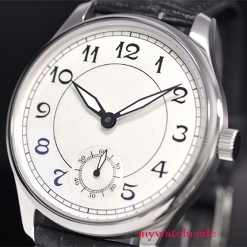 Luxury 44mm PARNIS white dial Leather strap 6498 hand winding movement men's Watch