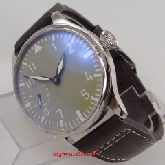 44mm PARNIS Gray Sterile Dial Leather strap Stainless steel Case17 Jewels 6497 Hand Winding Movement men's Watch