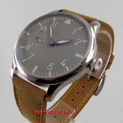 44mm PARNIS Gray Sterile Dial Leather strap Stainless steel Case17 Jewels 6497 Hand Winding Movement men's Watch