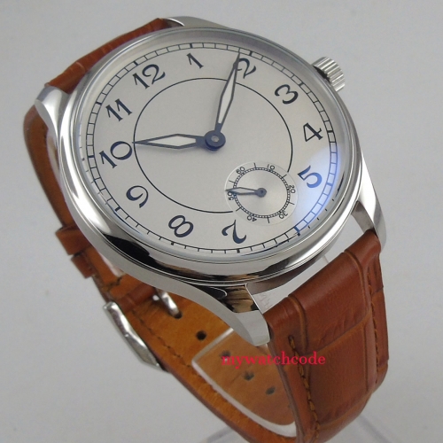 Luxury 44mm PARNIS white dial Leather strap hand winding movement men's Watch