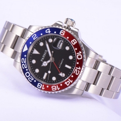 40mm Parnis black dial Sapphire glass date window GMT automatic mens watch P381 code