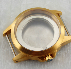 42mm Sapphire Glass golden watch case fit Miyota 8215 Mingzhu DG 2813 movememnt