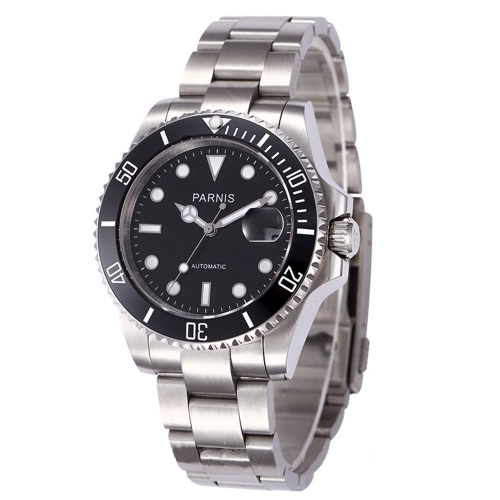 40mm parnis black dial luminous vintage submariner sapphire automatic movement mens watch P143