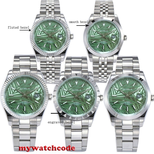 39.5mm PARNIS GREEN PALM dial luminous date window Automatic movement men's watch sapphire glass