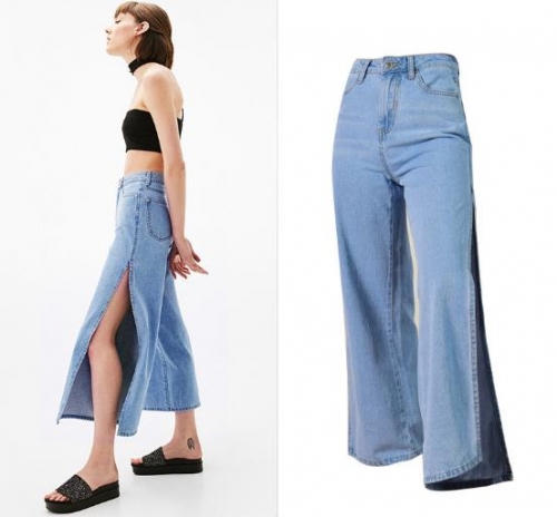 Sexy high waist bilateral open skirt pants loose wide leg jeans