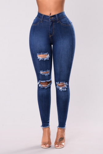 High waist size fat MM stretch jeans pants