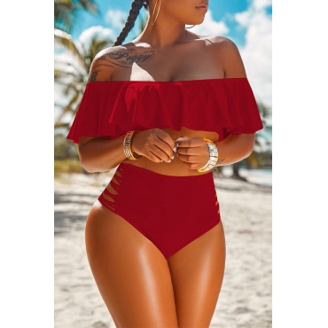 Charming Pretty Bateau Neck Flounce Two-piece Swimwears