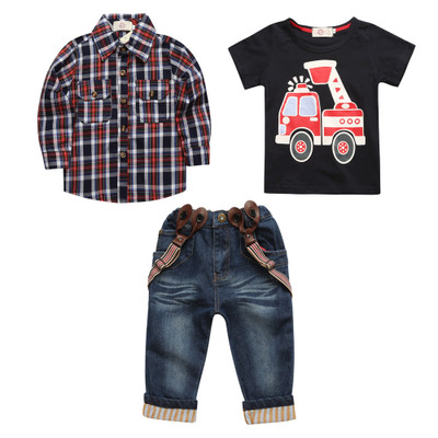 Denim boy car sweater jeans three-piece suit