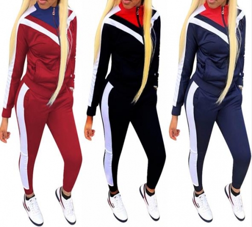 Charming Fashion casual color block stitching sports suit