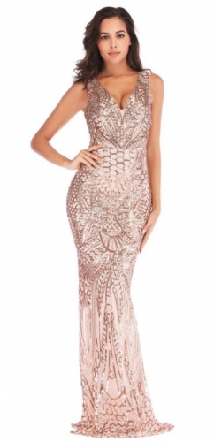 Charming Deep V-neck sequined long dress