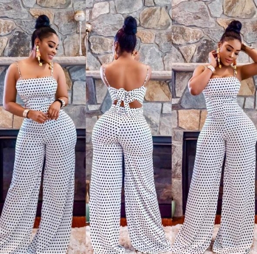 Charming Spotted wrap chest strap jumpsuit