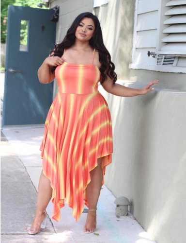 Charming Plus size  Spaghetti Straps Asymmetrical  Dress