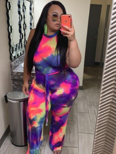 Charming  Plus size Tie-dye  Plus Size jumpsuit