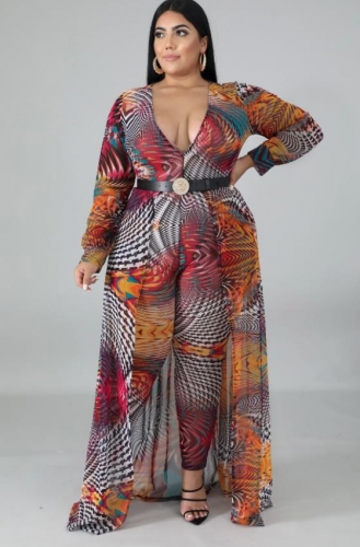Charming Plus size Printed fake two-piece jumpsuit