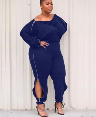 Charming  Plus size Zipper Design One-piece Jumpsuit