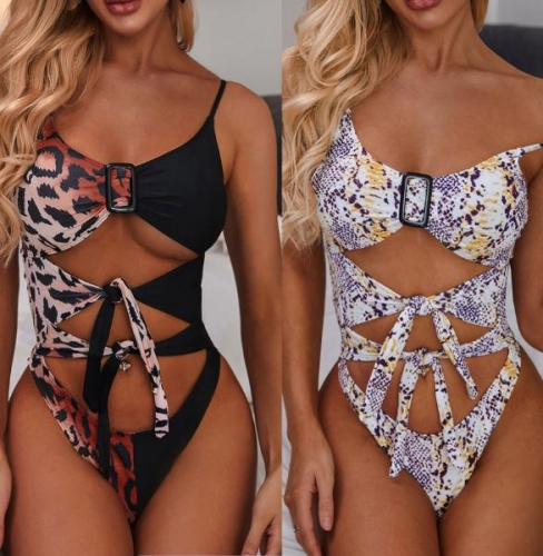 Charming Printed lace up swimsuit