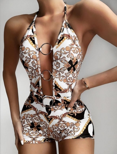 Charming Printed cutout lace one-piece swimsuit