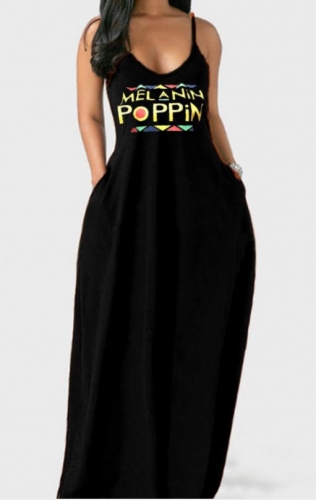 Charming Plus size lips print deep V suspender dress
