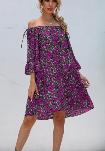 Charming Off-the-shoulder printed mid-sleeve dress