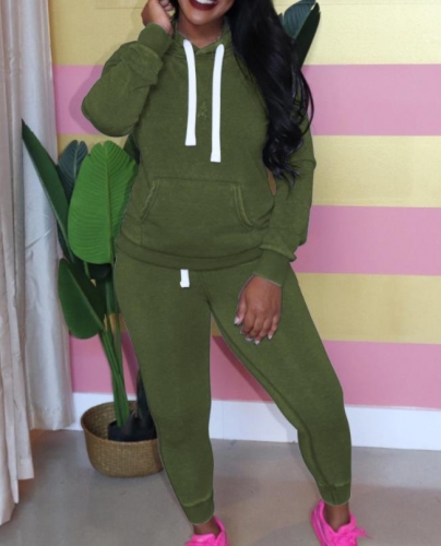 Charming Solid color hooded sweater two-piece suit