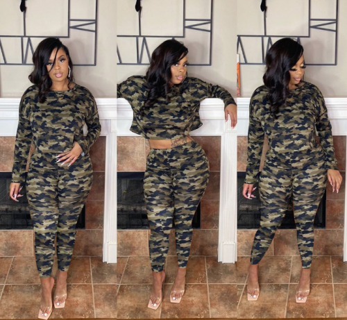 Charming Slim camouflage two-piece suit