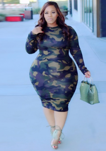 Charming Plus Size camouflage print dress
